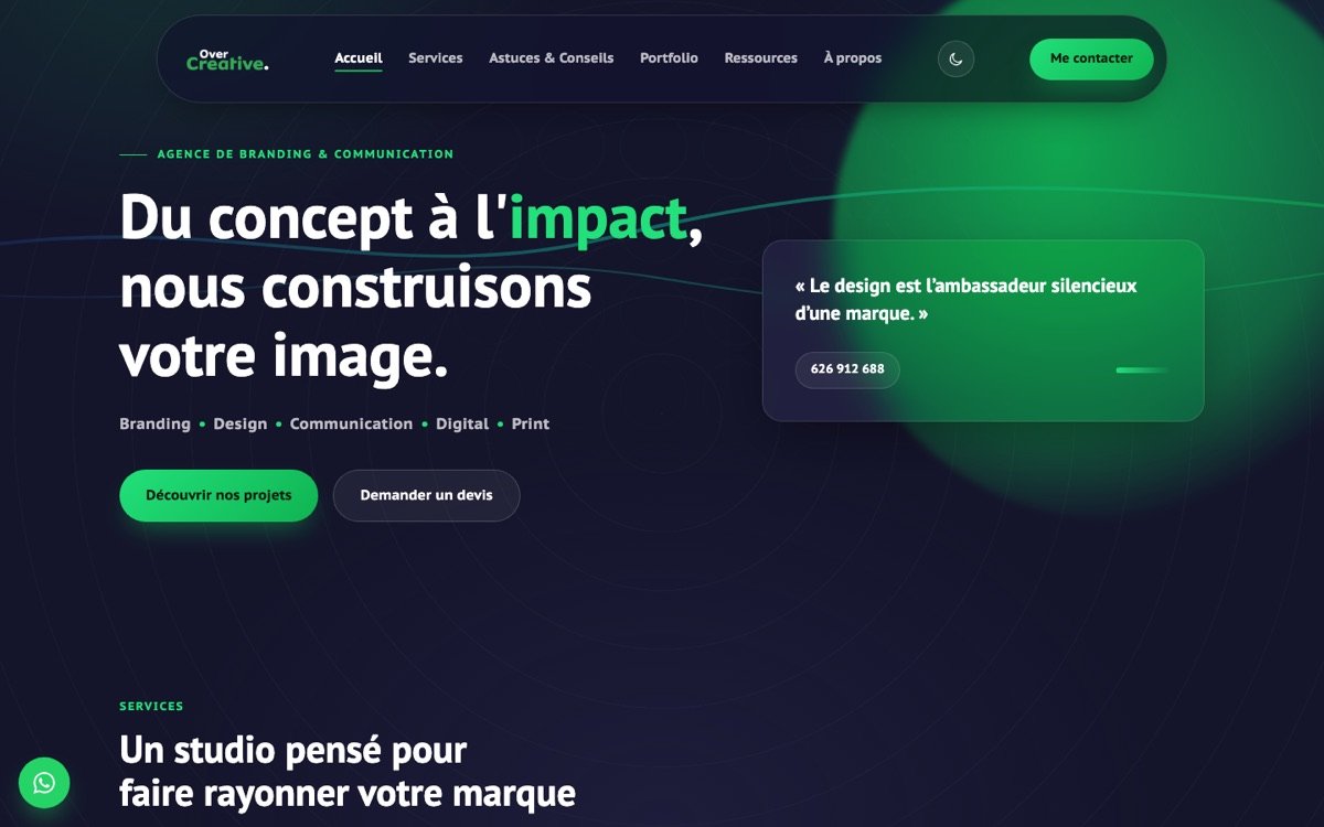 Over Creative 360, site construit avec l'IA